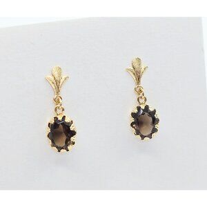 Beautiful 14K Solid Yellow Gold Dangle Drop Hanging Tourmaline Stud Earrings